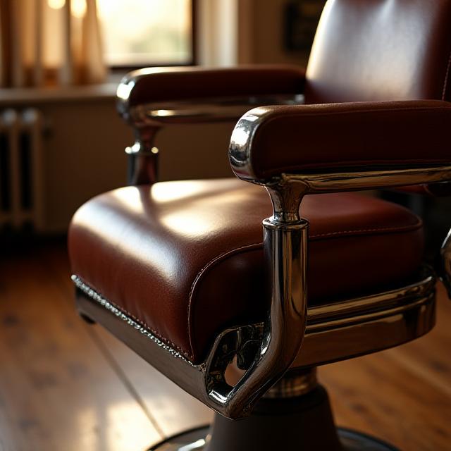 Détail d'un fauteuil de barbier en cuir vintage